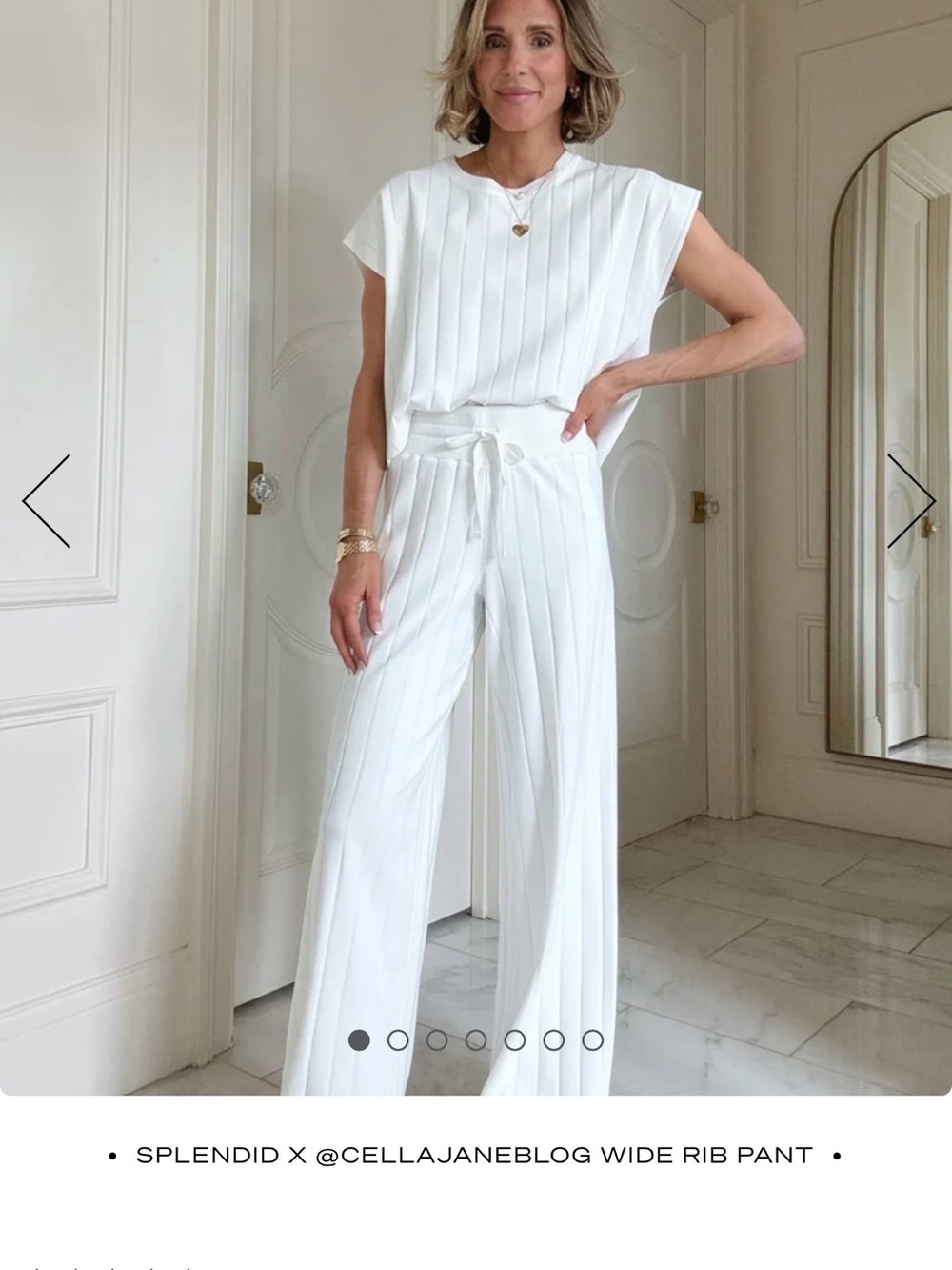 Splendid White Ribbed Wide-Leg Tie-Waist Pants and Top